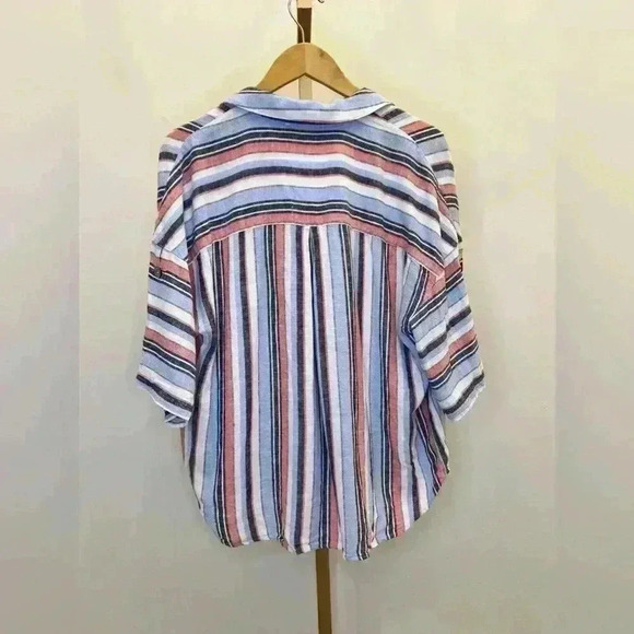 Women’s LAUNDRY by Shelli Segal Button Front Shirt in Blue Multi Stripe - Picture 10 of 13